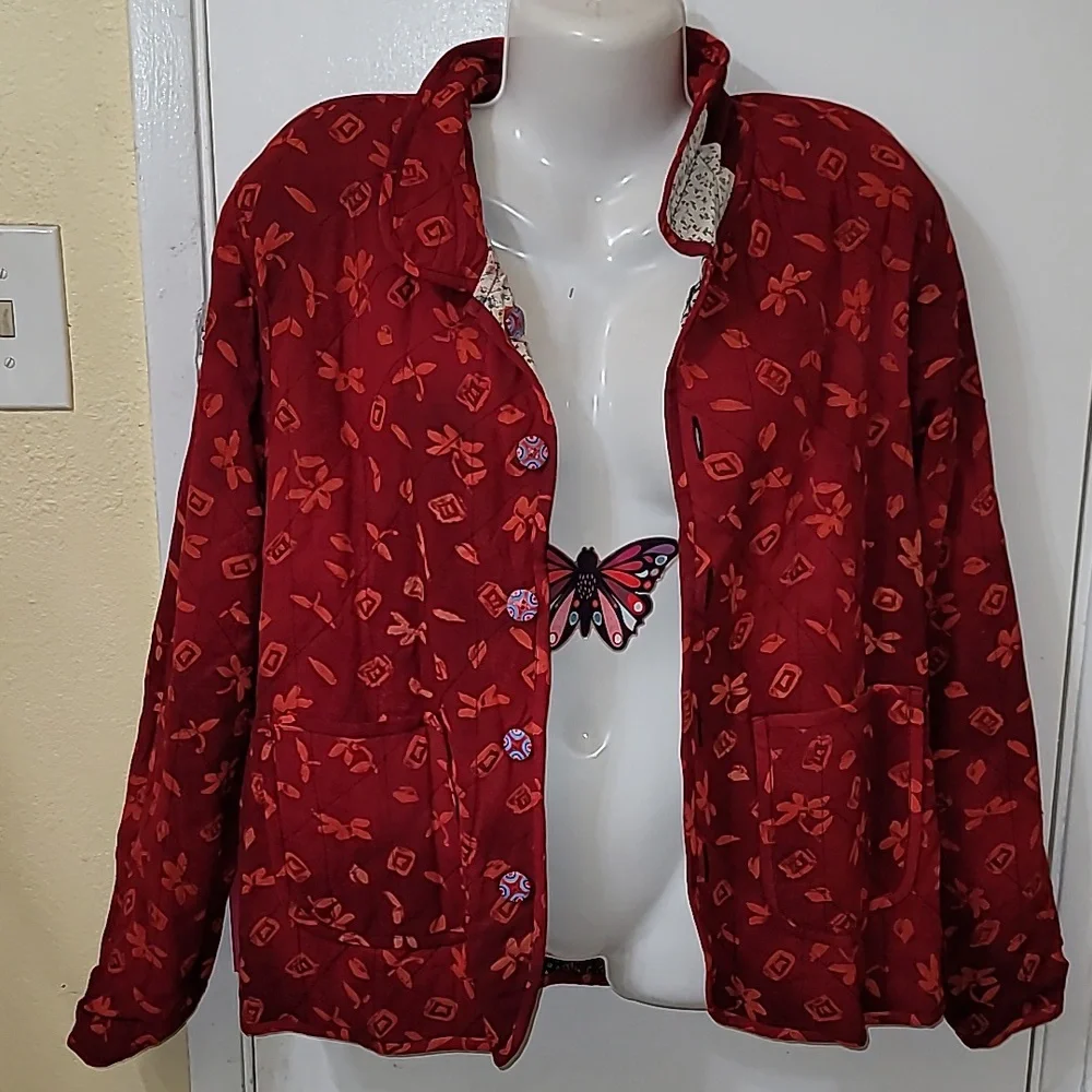 Patchwork jacket small quilted design all over floral print pockets rayon